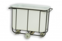 Natural Solid Plastic Large Rectangular Tank Bin Fitted With Metal Chassis Truck